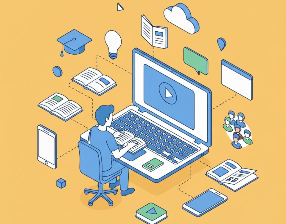 E-learning compliance : créer des parcours e-learning clairs et engageants 20 homme faisant un e-learning en ligne